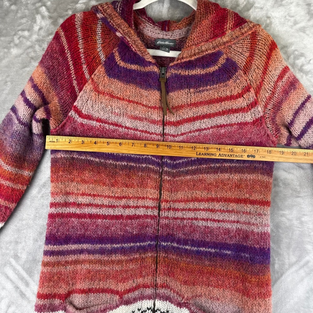 Eddie Bauer Cardigan‎ Women M Multicolor Striped Fair Isle Hooded Zip (1573) - Picture 6 of 8